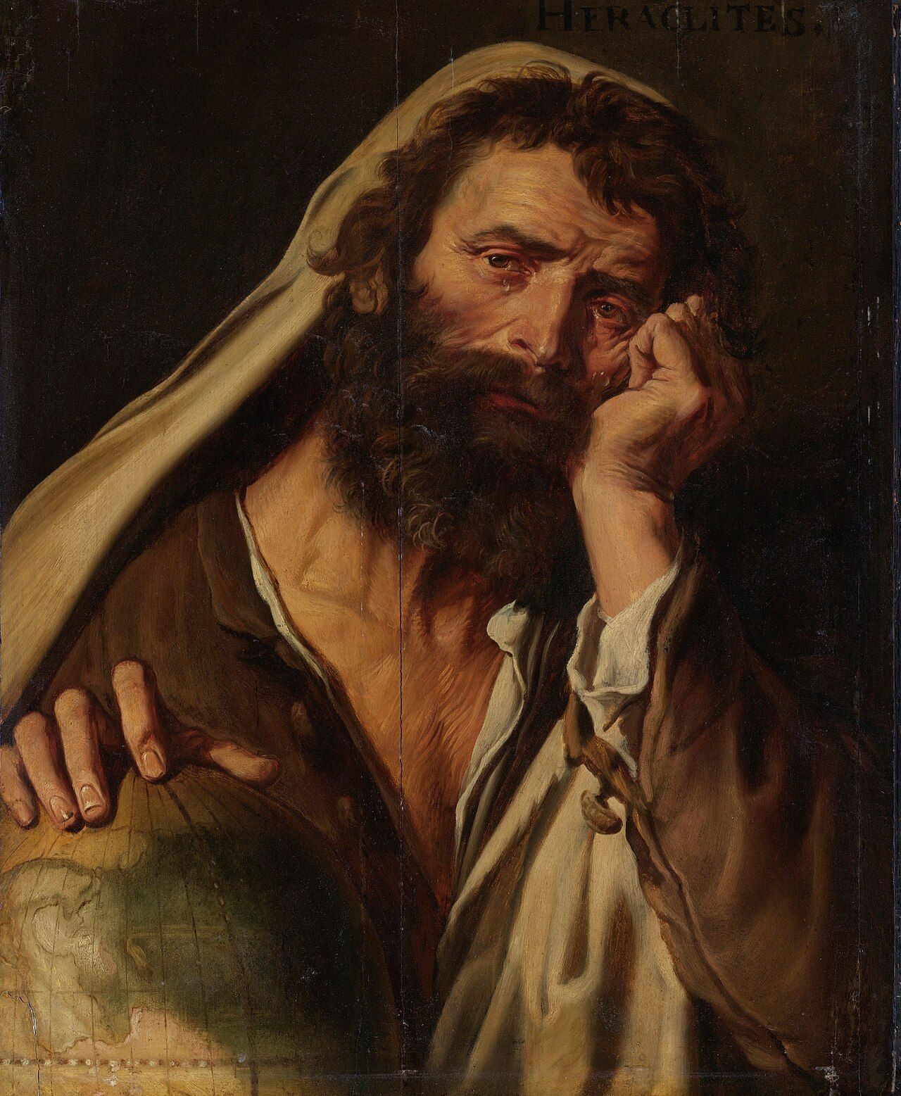 Painting of a bearded, melancholy man resting his head on his hand