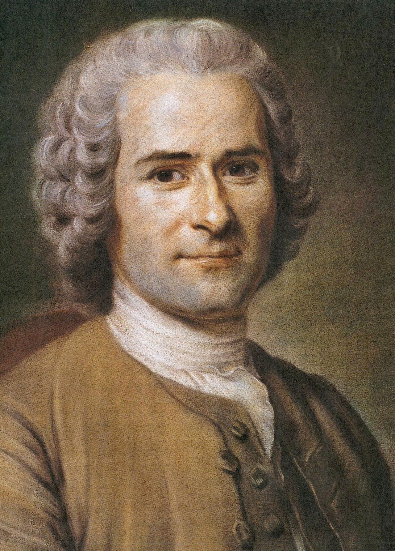 Pastel portrait of a smiling man in a powdered wig and a brown coat